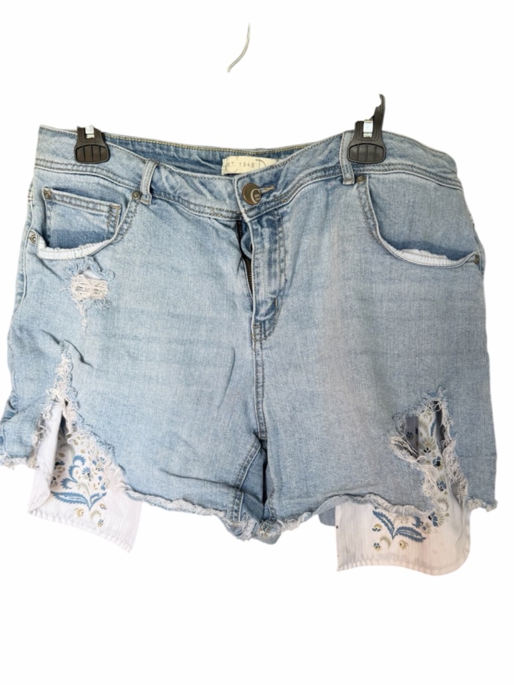 C Est 1946 Light Blue Distressed Jean Shorts
